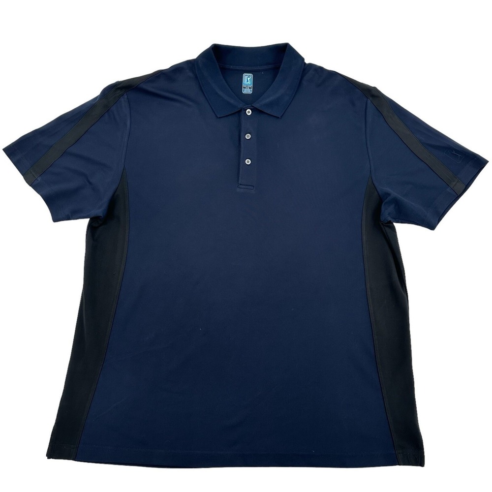PGA Tour Mens XXL Blue Black Golf Polo Shirt Short Sleeve Performance Sports